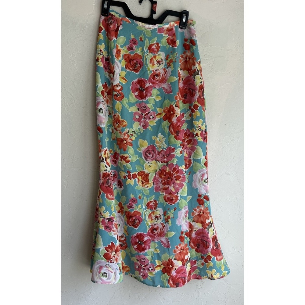 Vintage Y2K 90s Harold's 100% Silk Maxi Skirt 2 Flared Floral Romantic Feminine